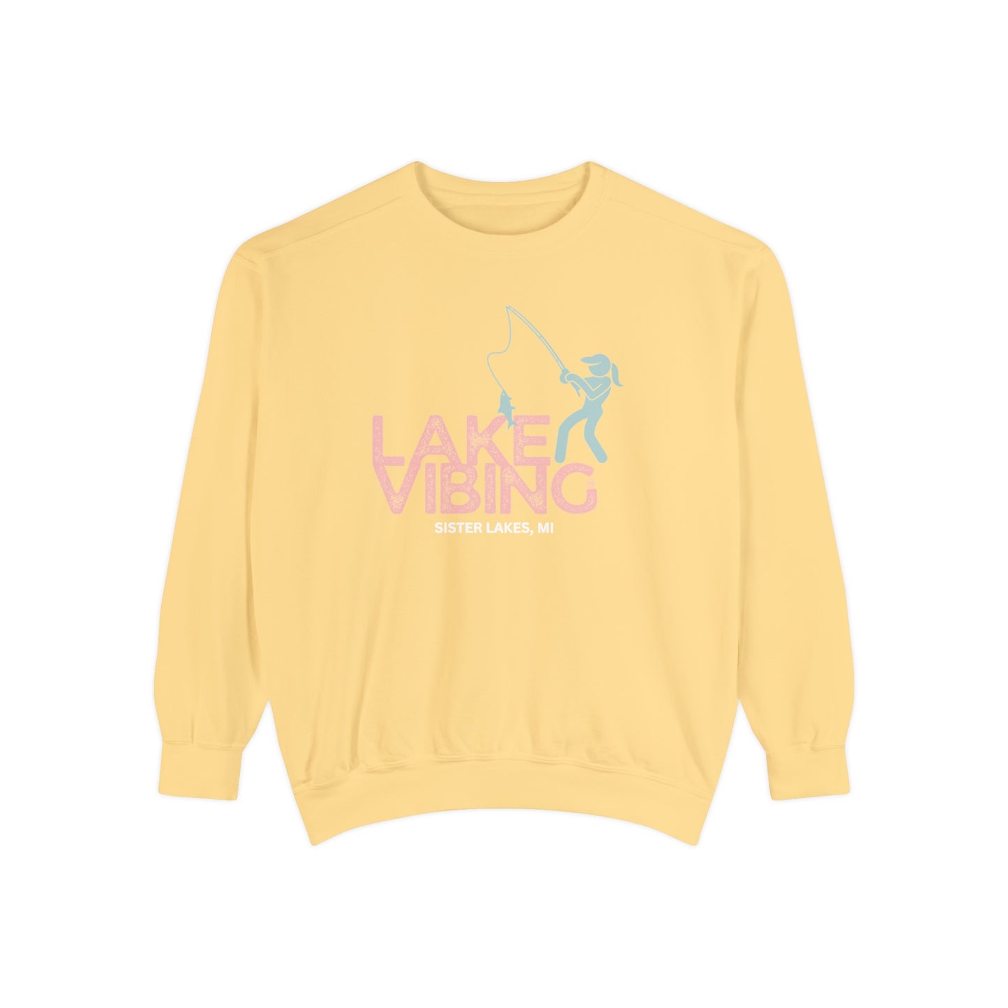 Lake Vibing Fishergirl Sister Lakes mi Unisex Garment-Dyed Sweatshirt