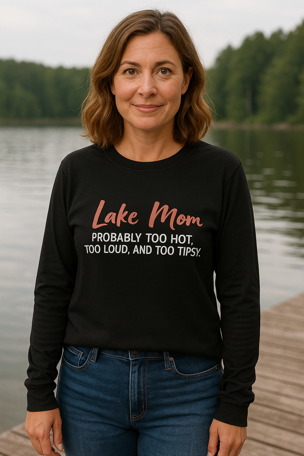 Lake Mom Probably Too Hot, Too Loud, and Too Tipsy – Long-Sleeve Tee