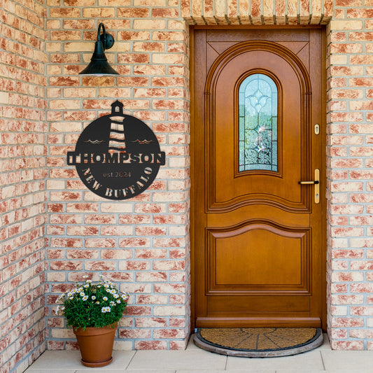 Round Lighthouse Family Metal Sign