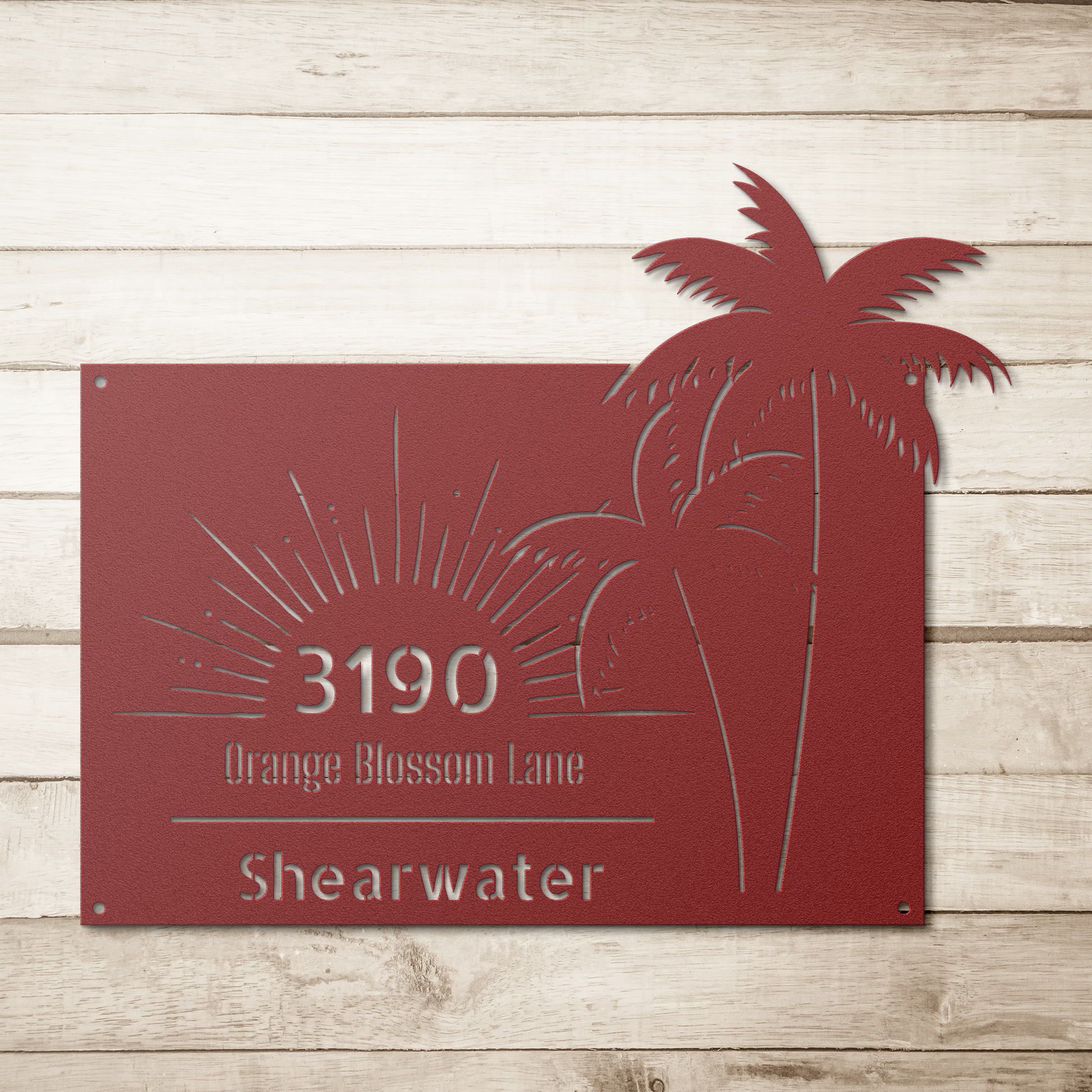 Sun__Palm_Address_Sign_Red_Simple_Wood_BKGD_Mockup.png