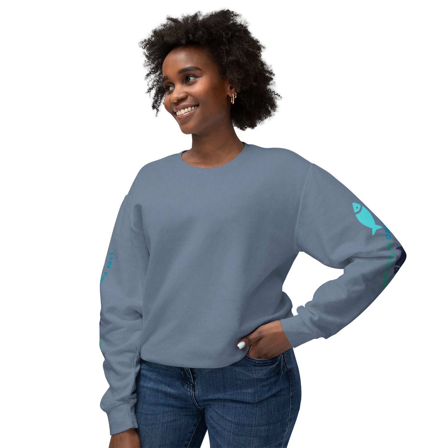 Lake Vibing in Sister Lakes (on sleeve) Unisex Lightweight Crewneck Sweatshirt