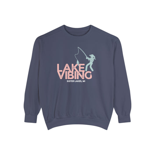 Lake Vibing Fishergirl Sister Lakes mi Unisex Garment-Dyed Sweatshirt