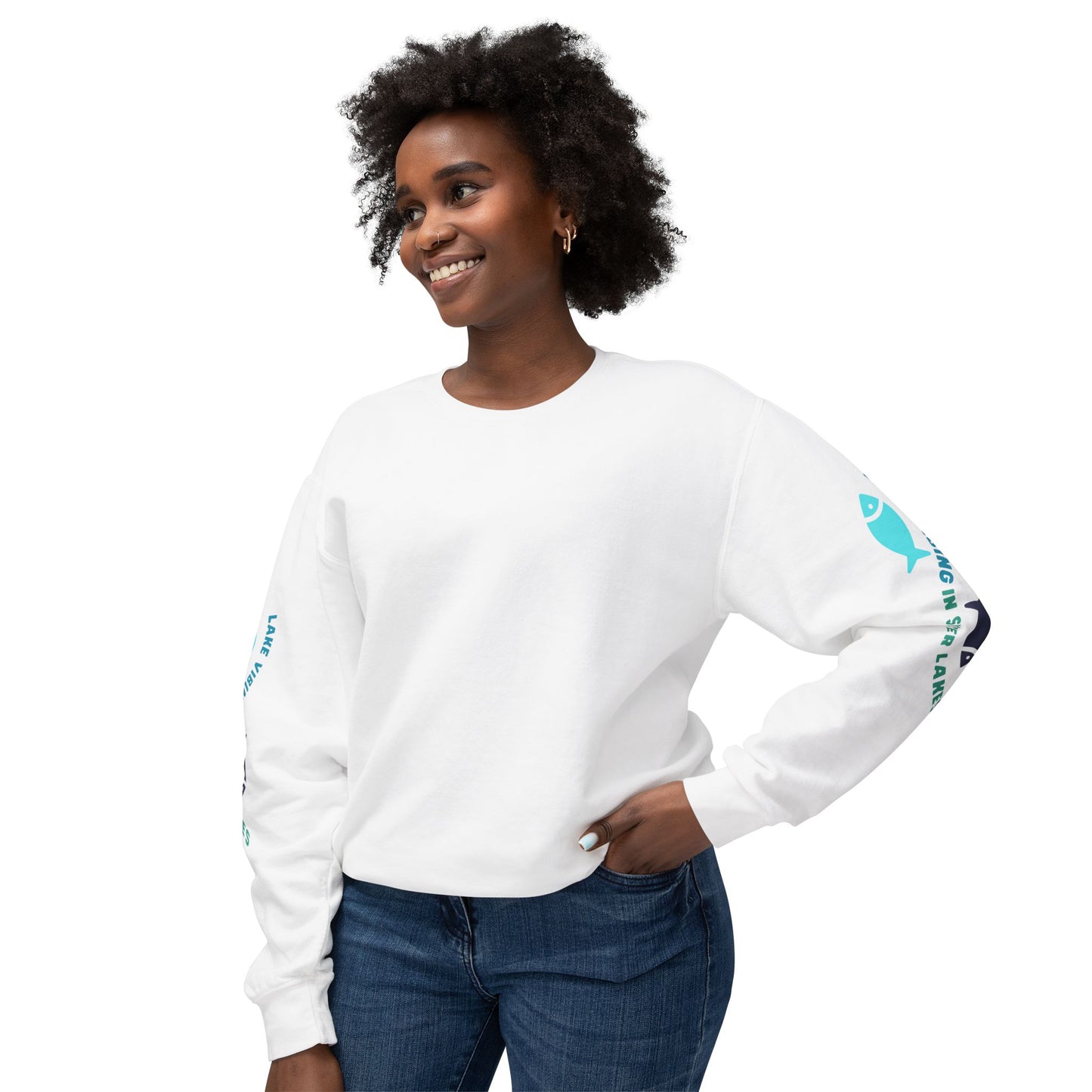 Lake Vibing in Sister Lakes (on sleeve) Unisex Lightweight Crewneck Sweatshirt