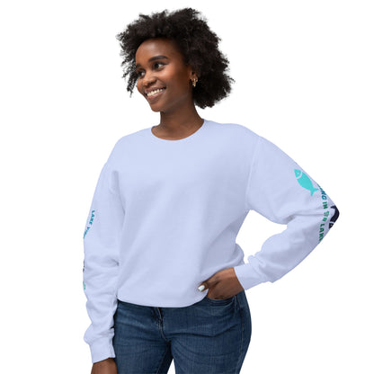 Lake Vibing in Sister Lakes (on sleeve) Unisex Lightweight Crewneck Sweatshirt