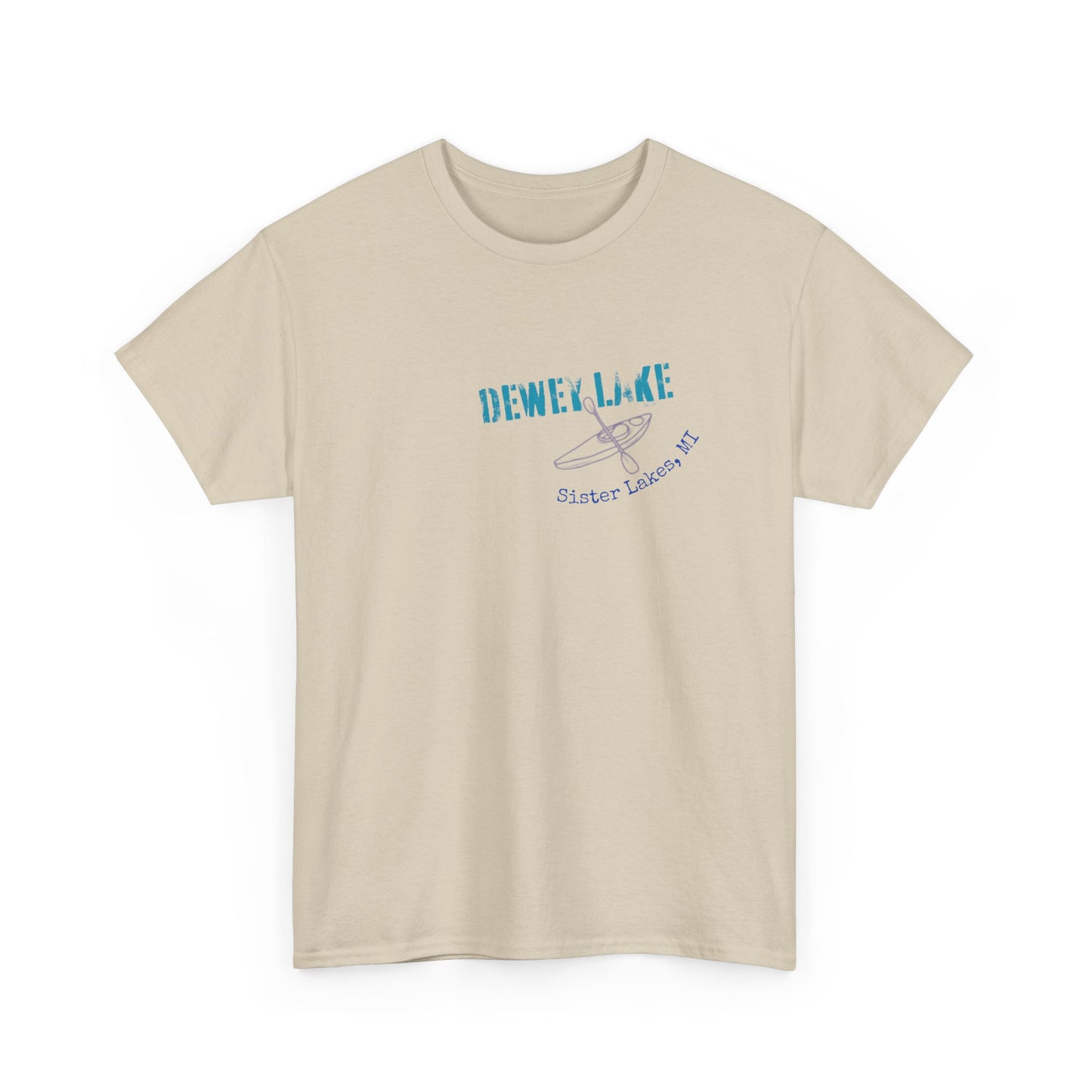 Dewey Lake Kayaker in Sister Lakes, MI Unisex Heavy Cotton Tee