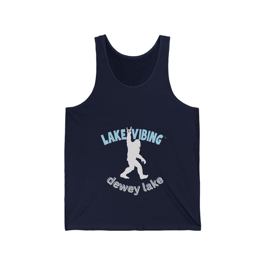 Lake Vibing with the Dewey Lake Monster Unisex Jersey Tank