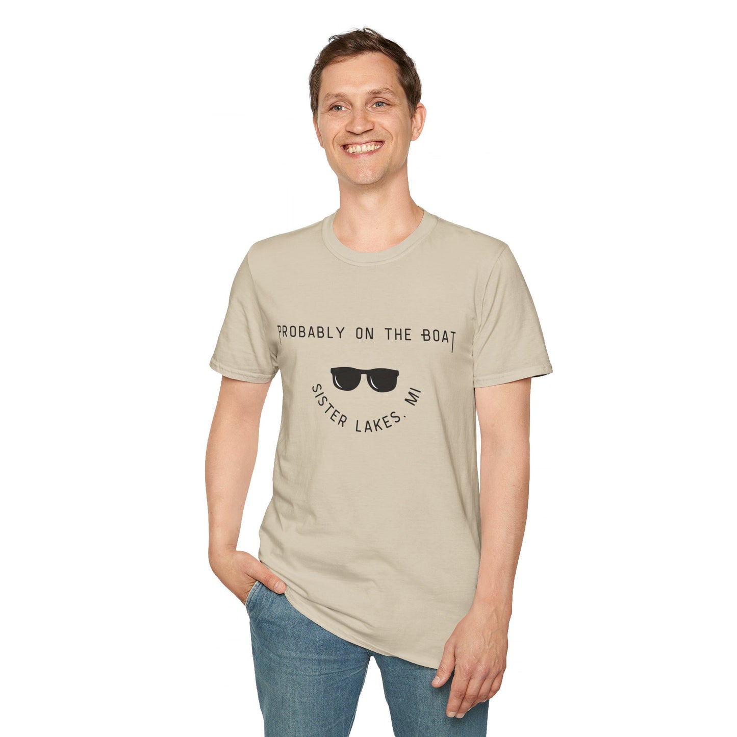 Probably on the Boat (sunglasses) Sister Lakes Unisex Softstyle T-Shirt