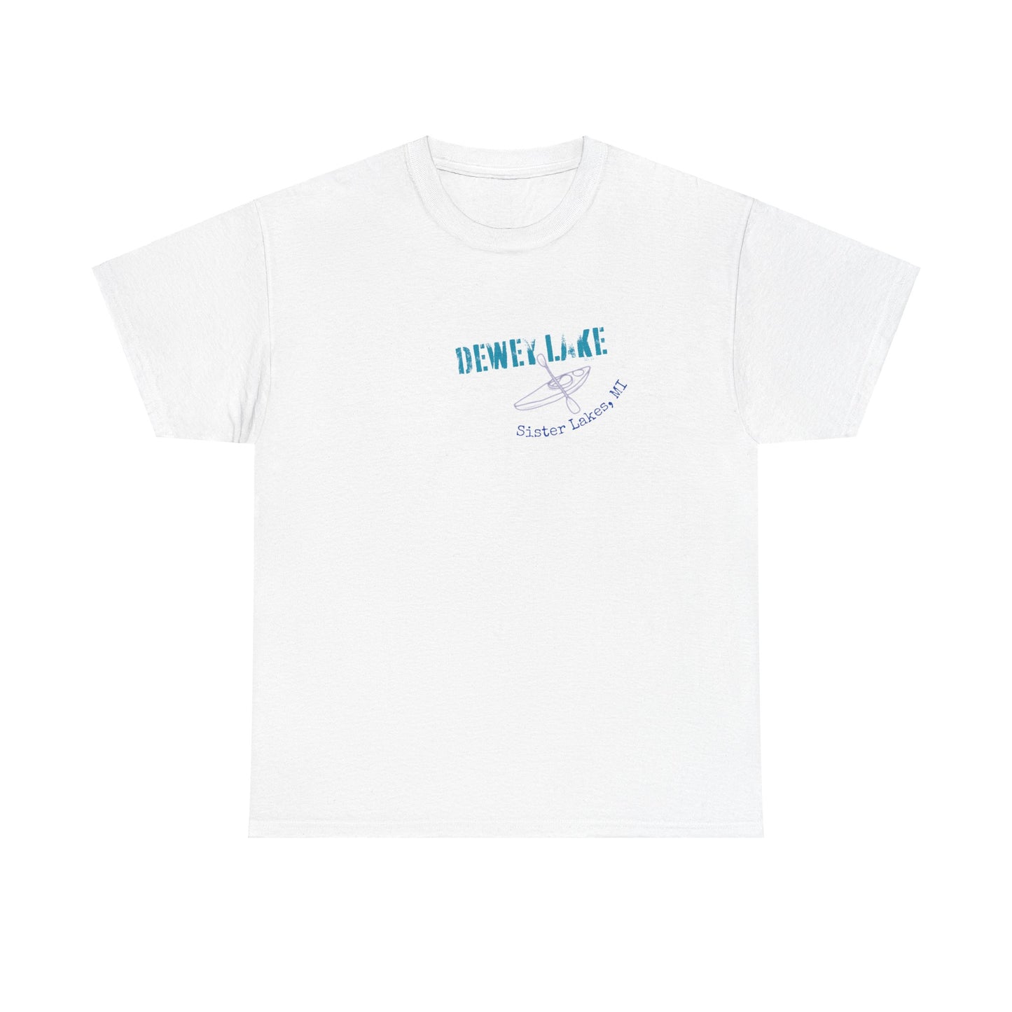 Dewey Lake Kayaker in Sister Lakes, MI Unisex Heavy Cotton Tee