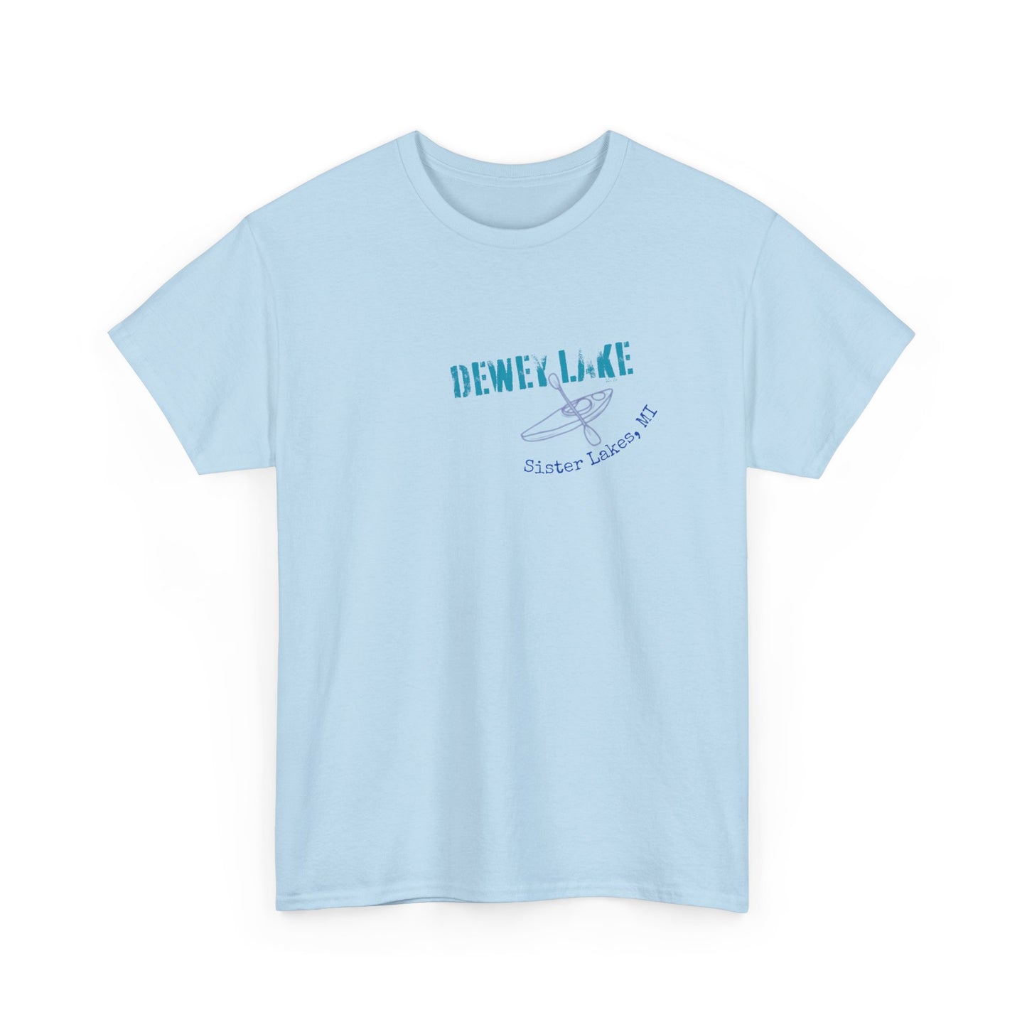 Dewey Lake Kayaker in Sister Lakes, MI Unisex Heavy Cotton Tee