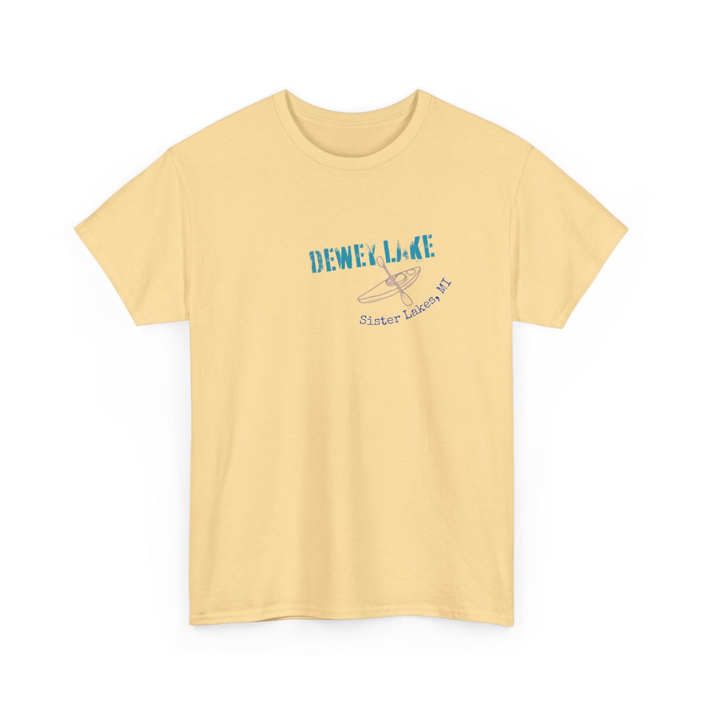 Dewey Lake Kayaker in Sister Lakes, MI Unisex Heavy Cotton Tee
