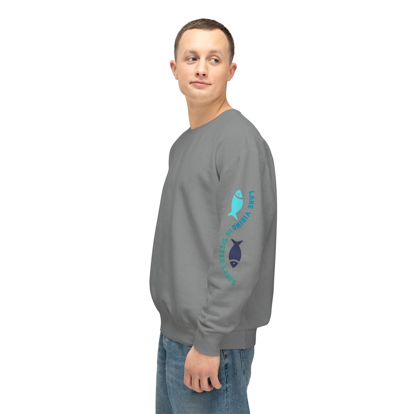 Lake Vibing in Sister Lakes (on sleeve) Unisex Lightweight Crewneck Sweatshirt