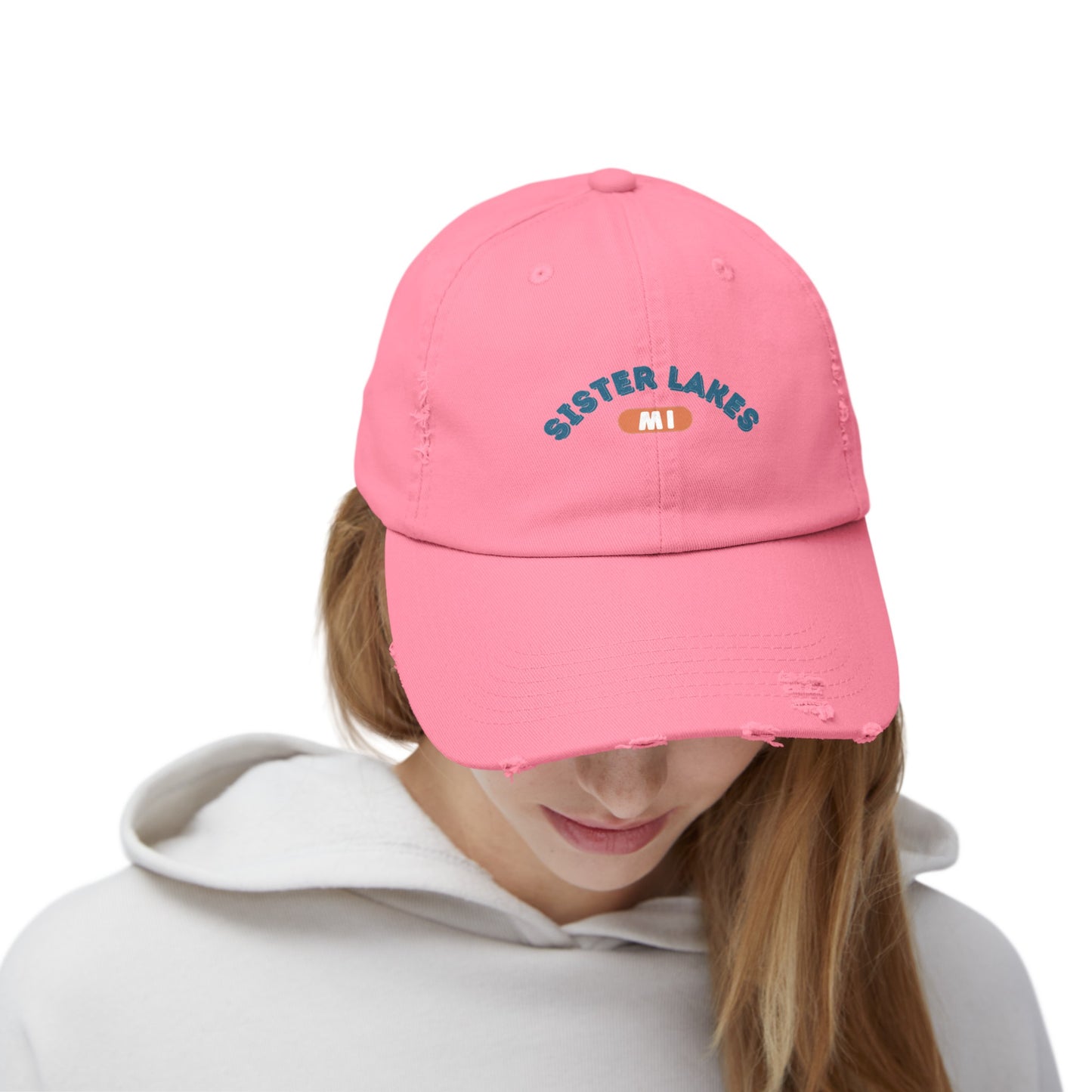 Sister Lakes MI Unisex Distressed Cap