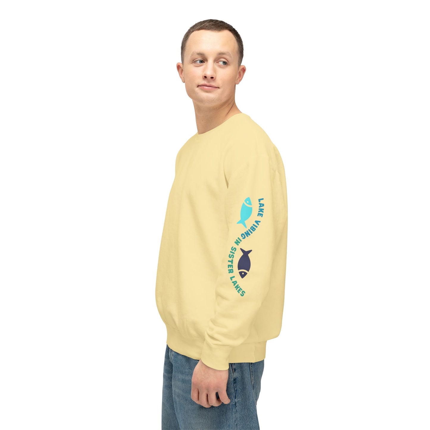 Lake Vibing in Sister Lakes (on sleeve) Unisex Lightweight Crewneck Sweatshirt