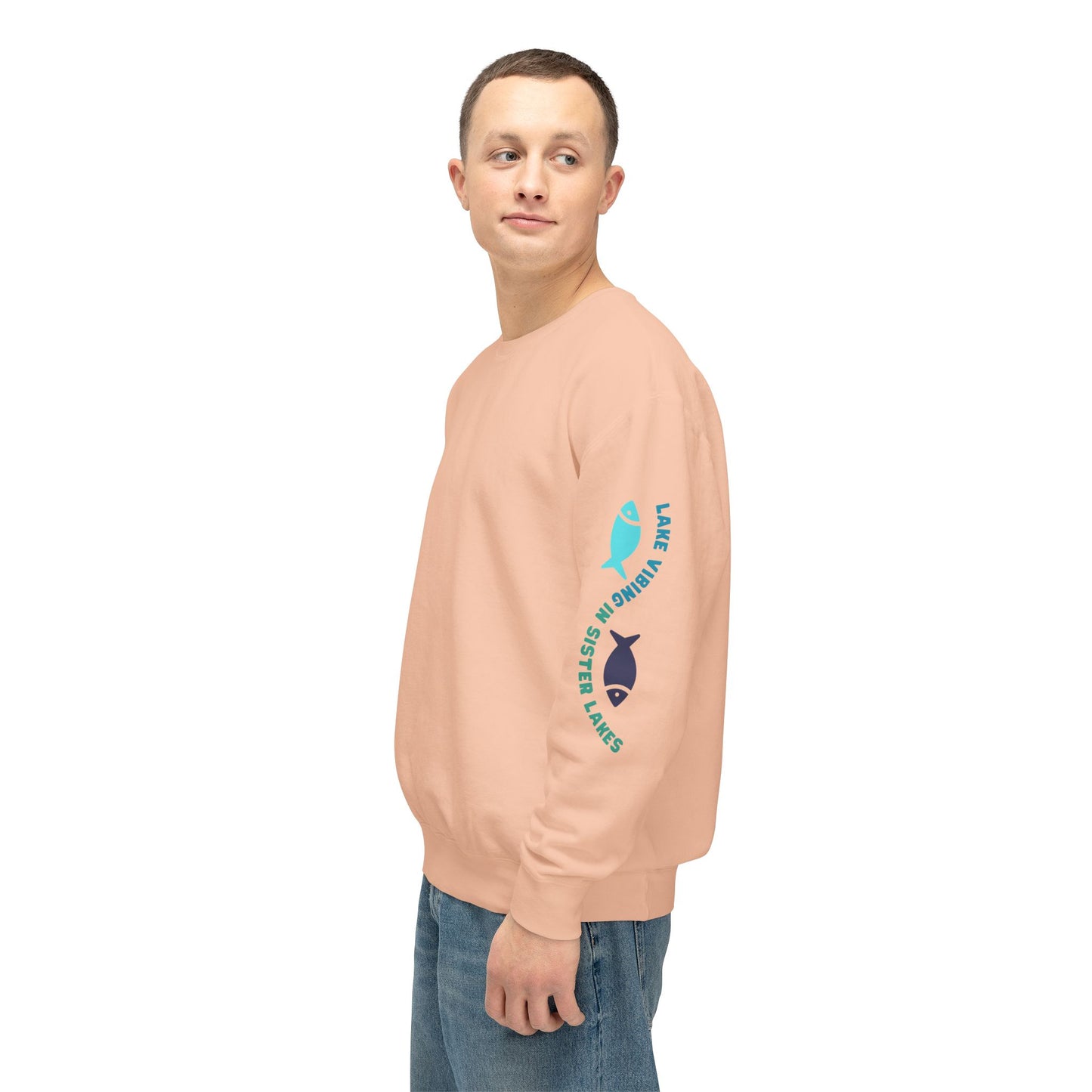 Lake Vibing in Sister Lakes (on sleeve) Unisex Lightweight Crewneck Sweatshirt