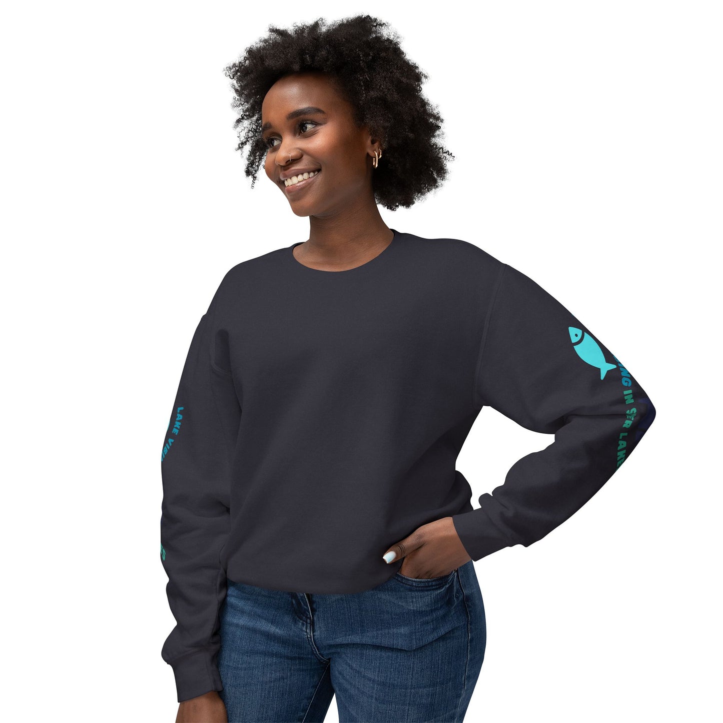 Lake Vibing in Sister Lakes (on sleeve) Unisex Lightweight Crewneck Sweatshirt