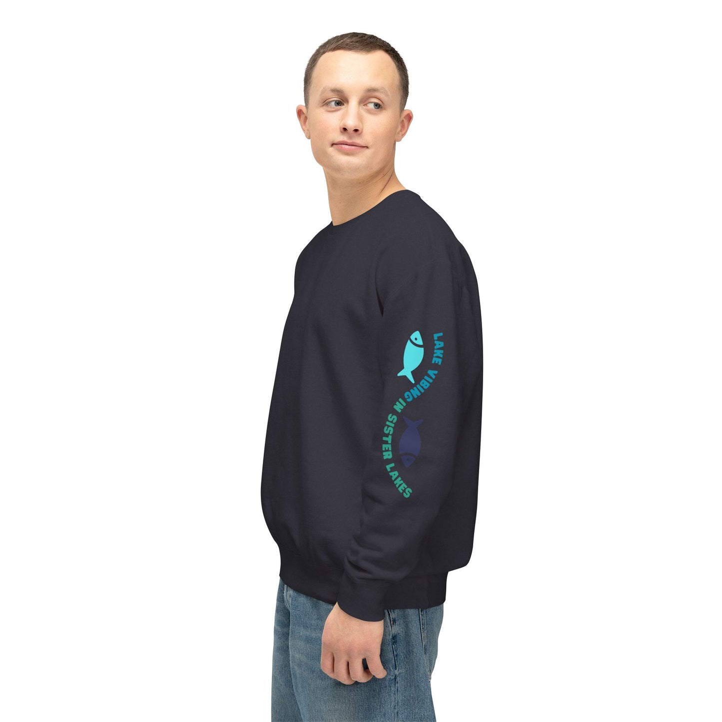 Lake Vibing in Sister Lakes (on sleeve) Unisex Lightweight Crewneck Sweatshirt