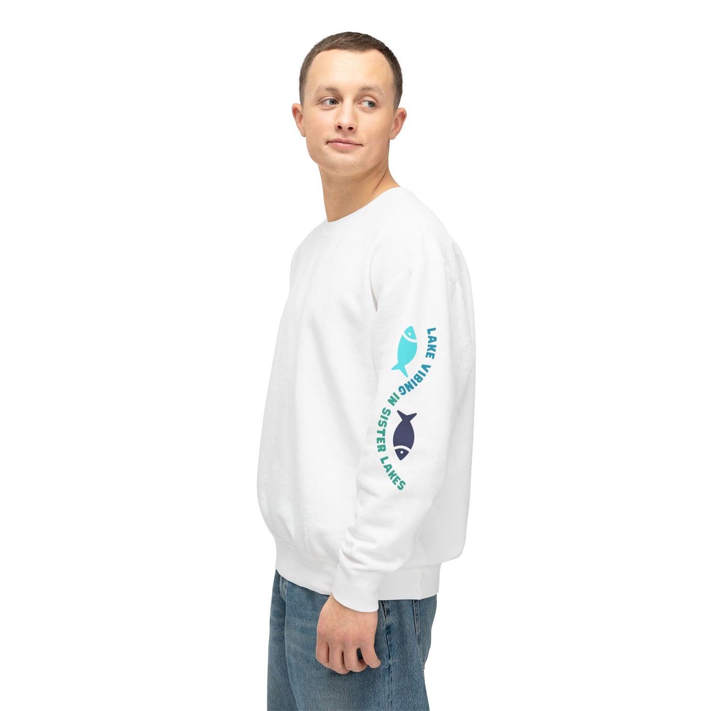 Lake Vibing in Sister Lakes (on sleeve) Unisex Lightweight Crewneck Sweatshirt