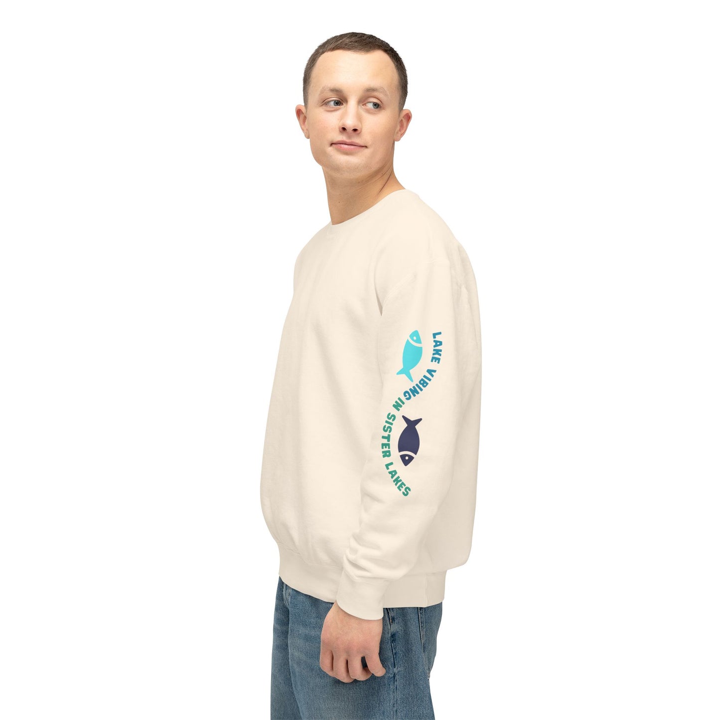 Lake Vibing in Sister Lakes (on sleeve) Unisex Lightweight Crewneck Sweatshirt