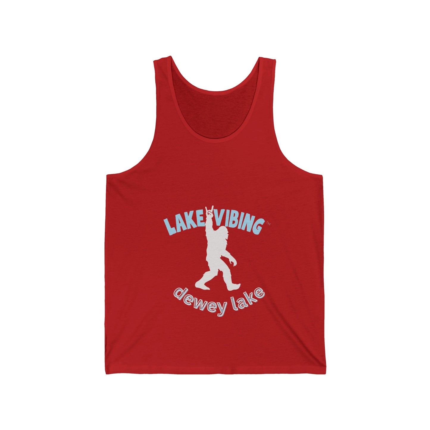 Lake Vibing with the Dewey Lake Monster Unisex Jersey Tank