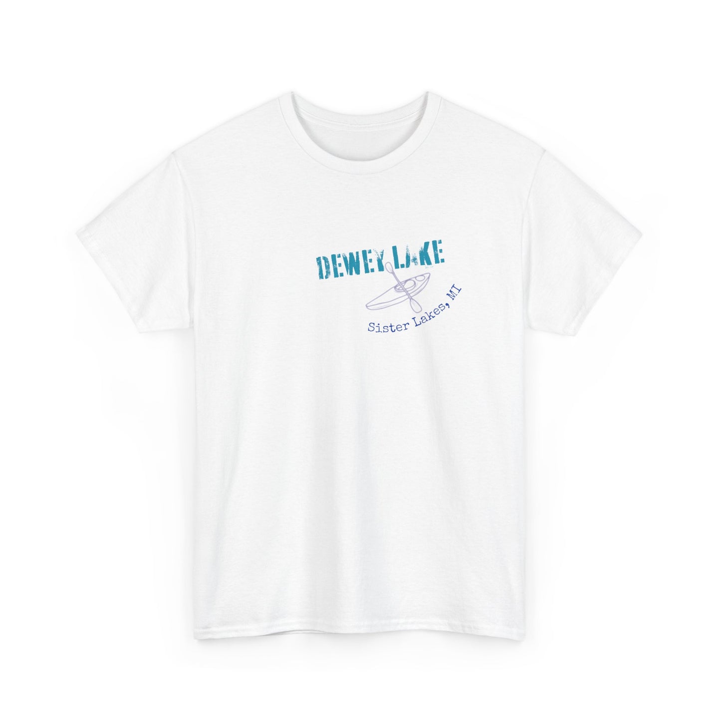 Dewey Lake Kayaker in Sister Lakes, MI Unisex Heavy Cotton Tee