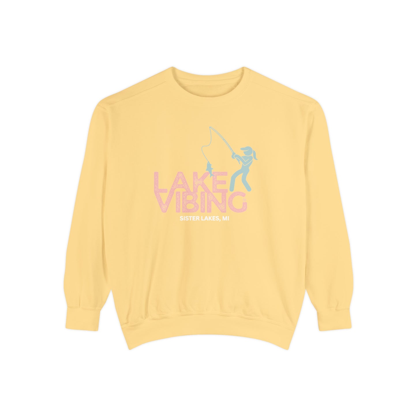 Lake Vibing Fishergirl Sister Lakes mi Unisex Garment-Dyed Sweatshirt