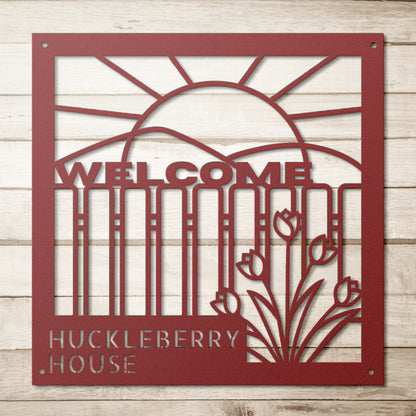 Sunset and Tulips Welcome Sign